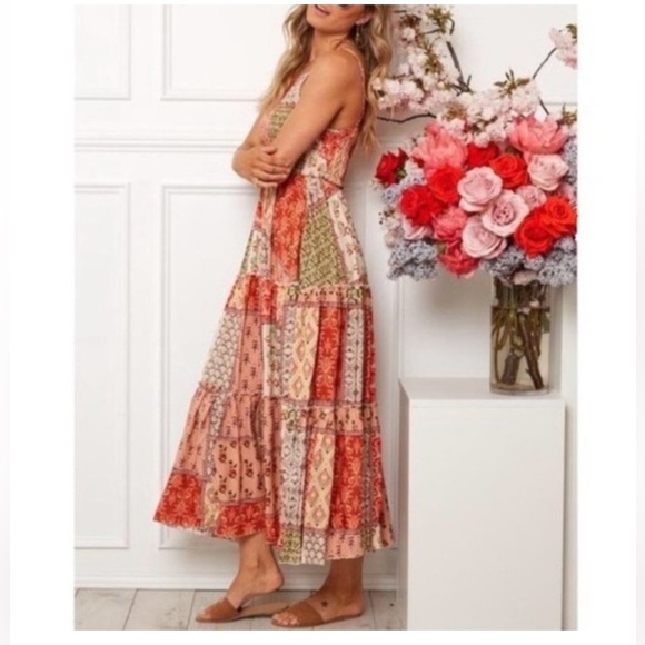 Anthropologie Bold Floral Print Patchwork Maxi Dress - Picture 2 of 10